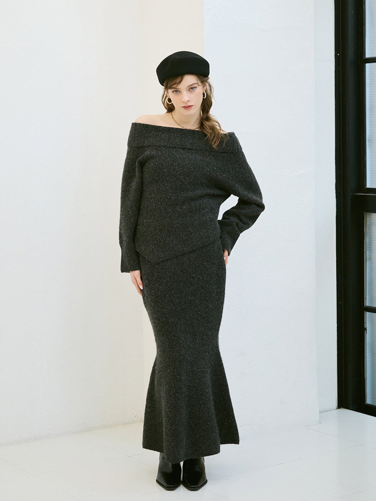 ワンショルトップスマーメイドスカートニットセット