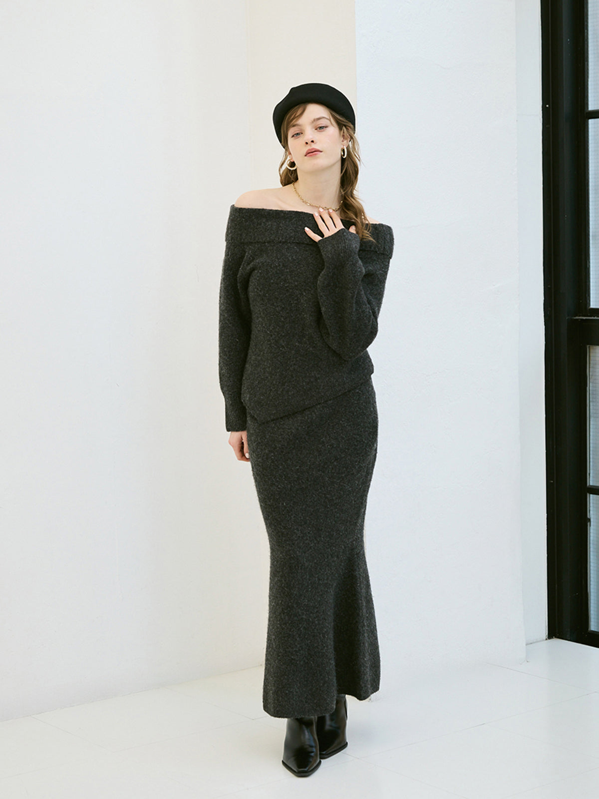 ワンショルトップスマーメイドスカートニットセット