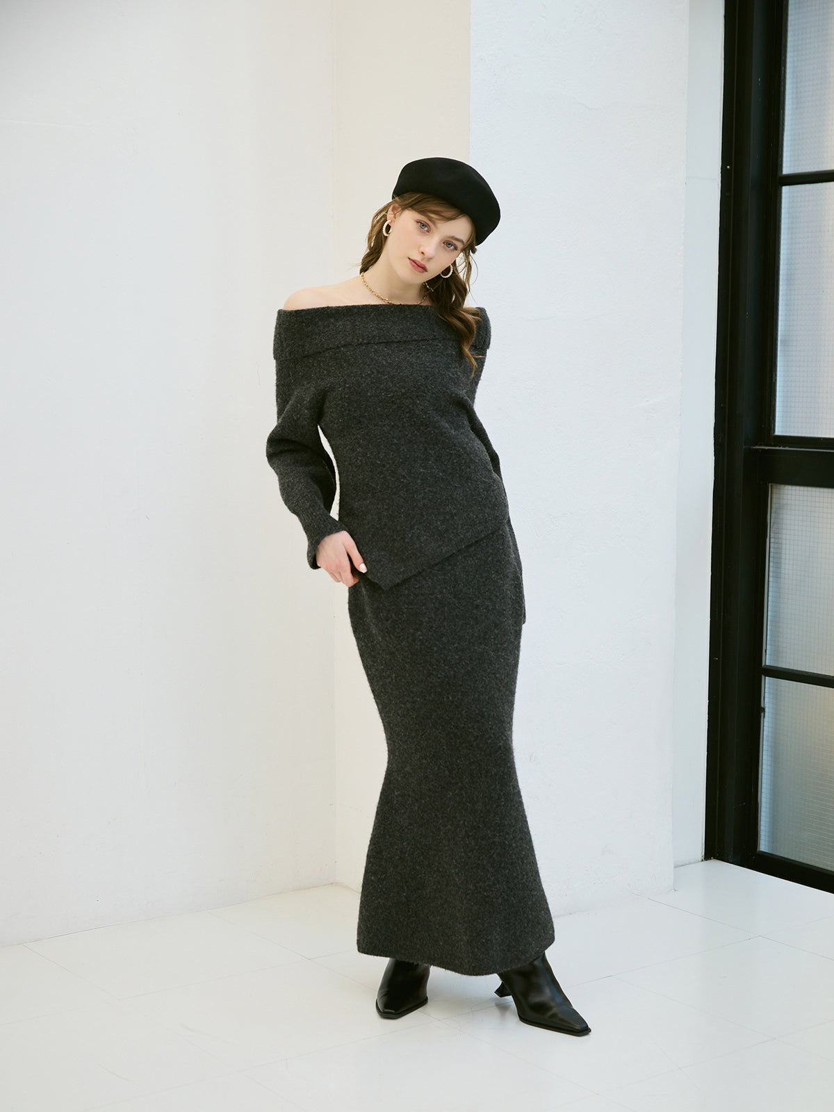 ワンショルトップスマーメイドスカートニットセット