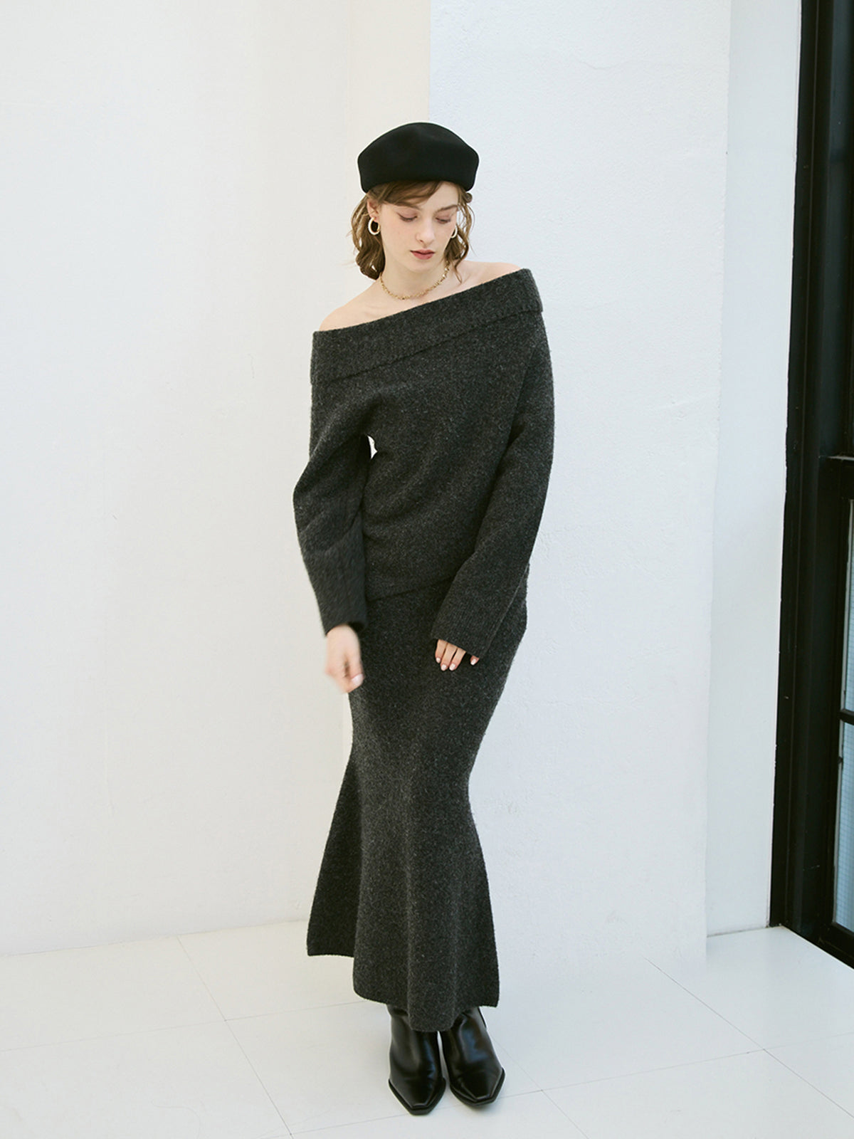 ワンショルトップスマーメイドスカートニットセット
