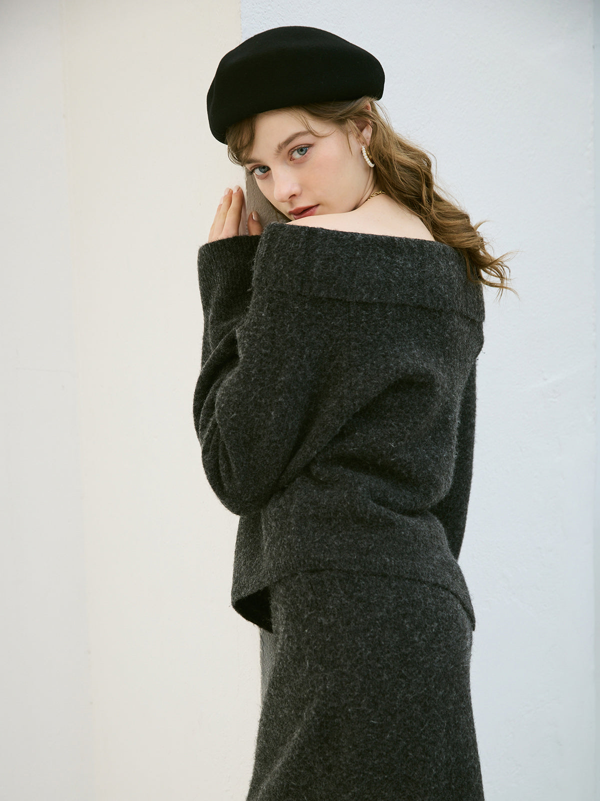 ワンショルトップスマーメイドスカートニットセット