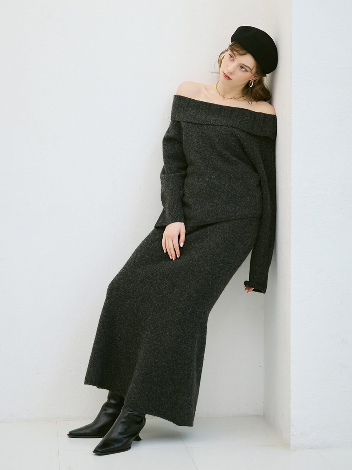 ワンショルトップスマーメイドスカートニットセット