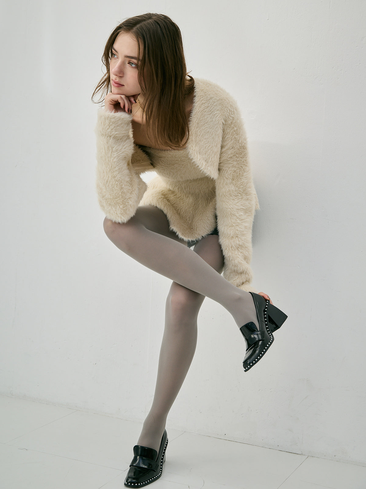 フェザーペプラムニットカーディガンセット