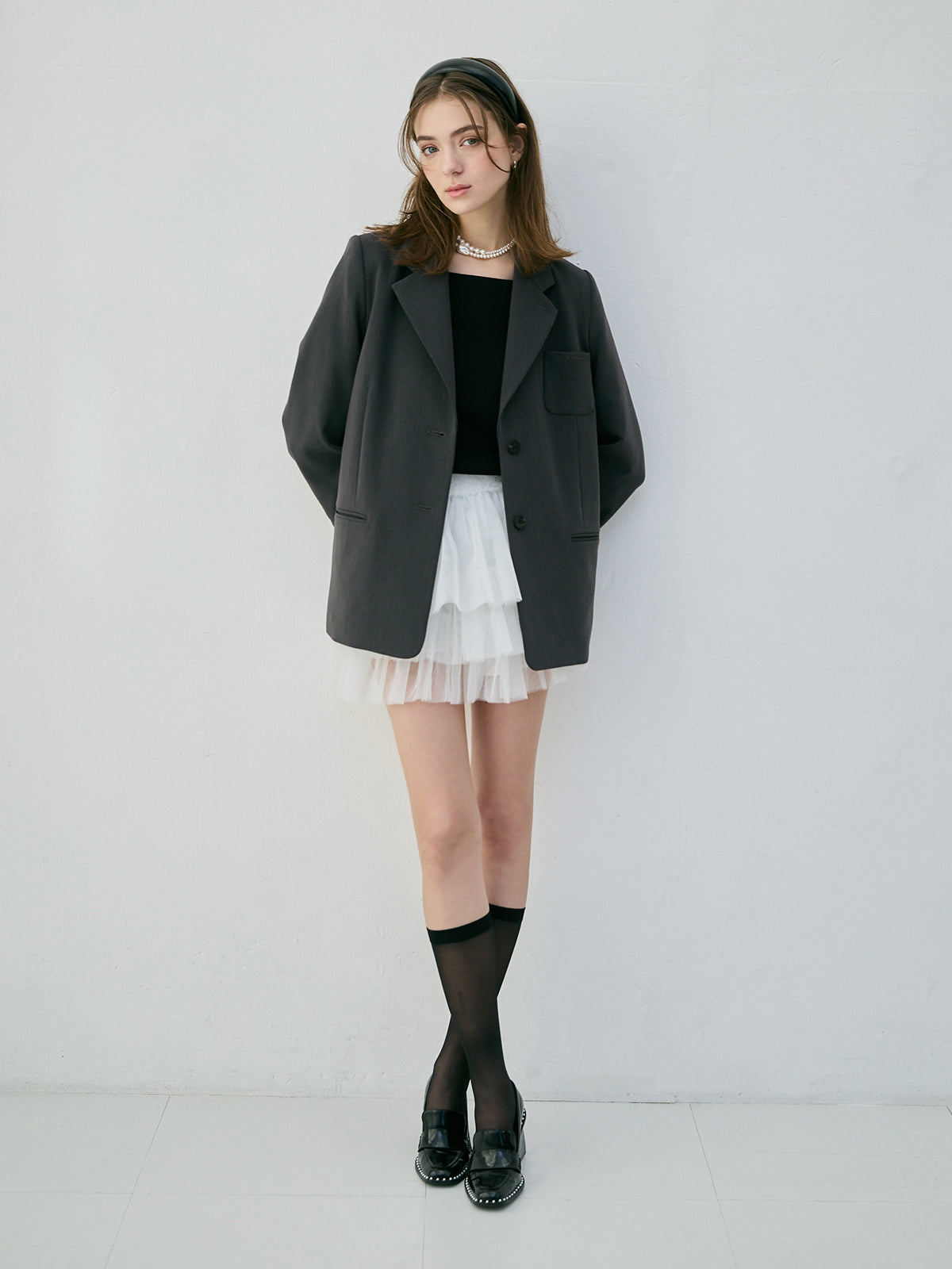 EIMYパールロゴテーラードジャケット