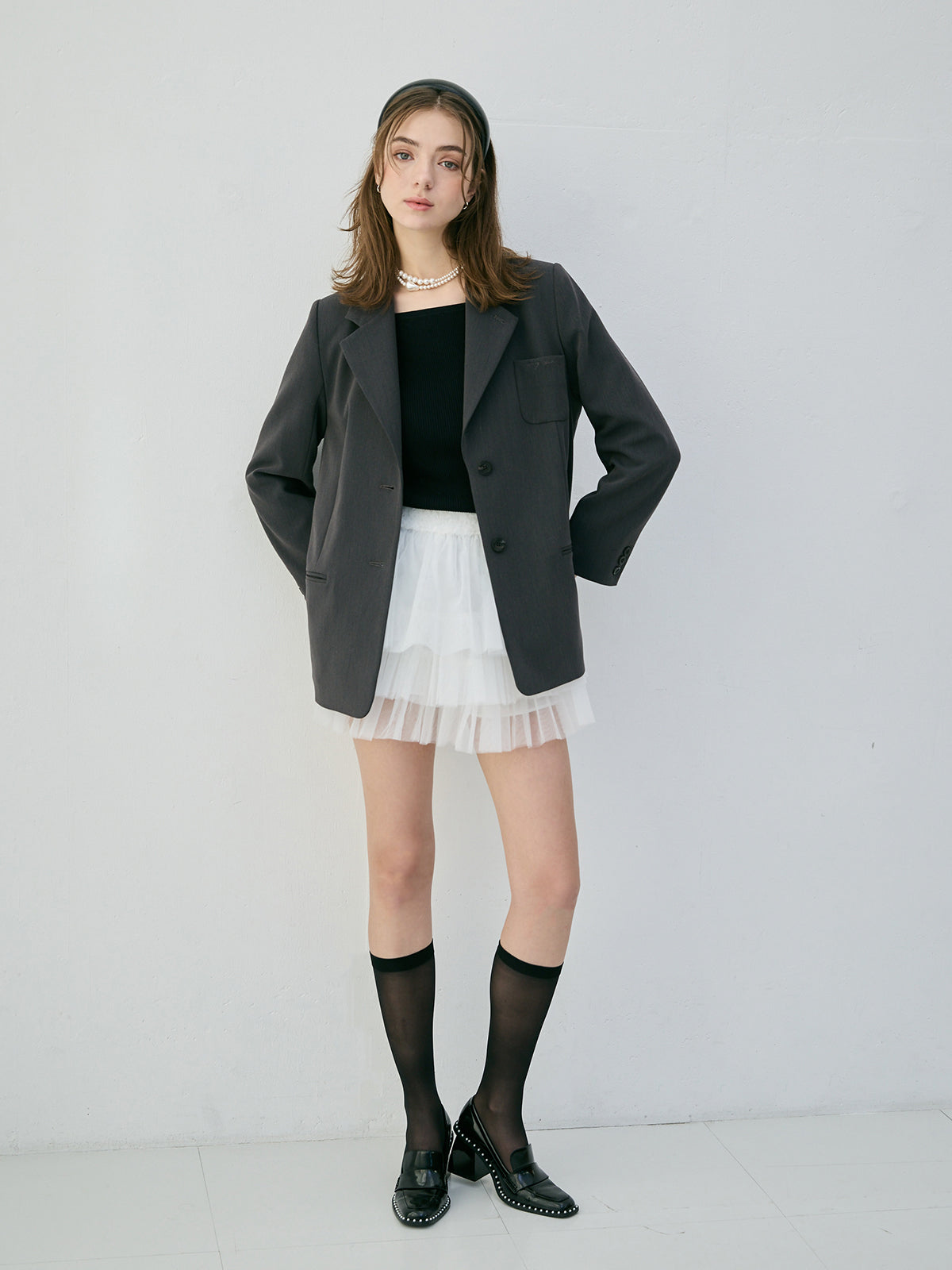 EIMYパールロゴテーラードジャケット