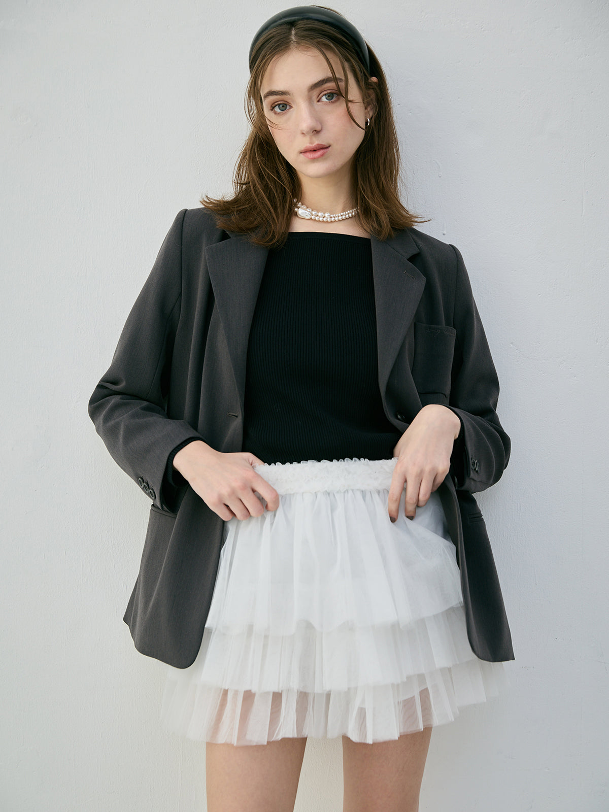 EIMYパールロゴテーラードジャケット