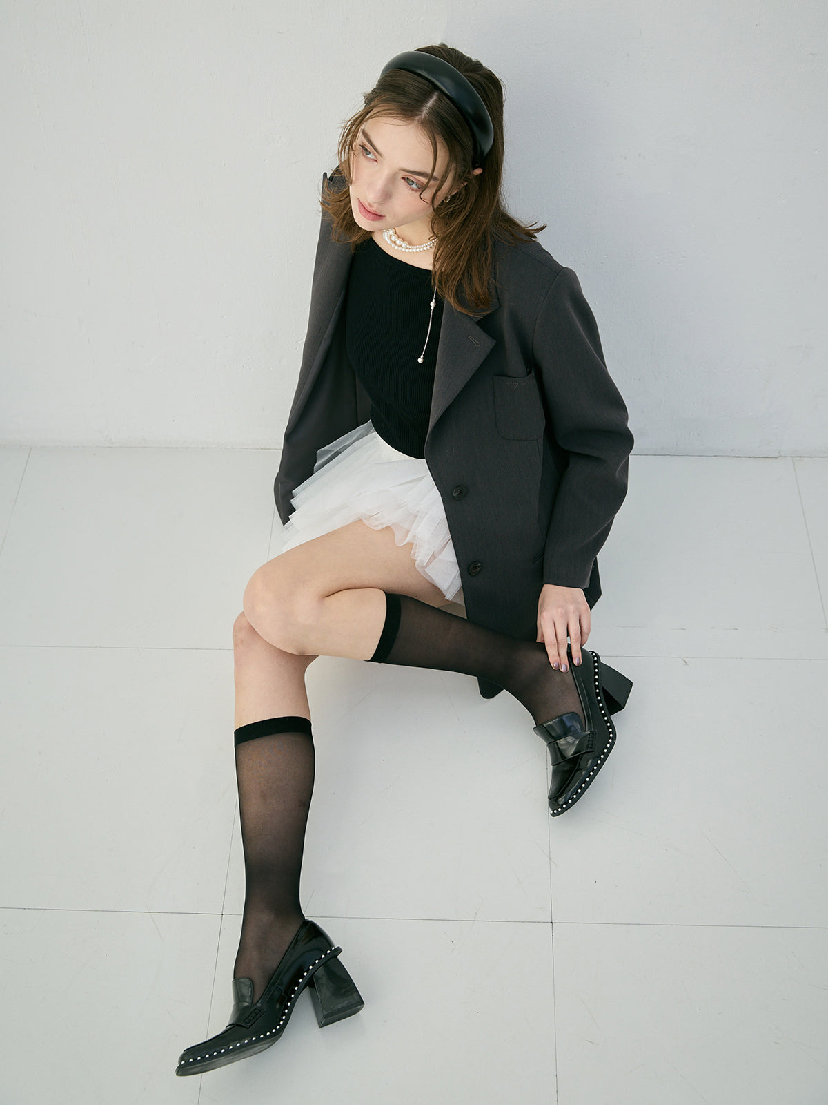 EIMYパールロゴテーラードジャケット