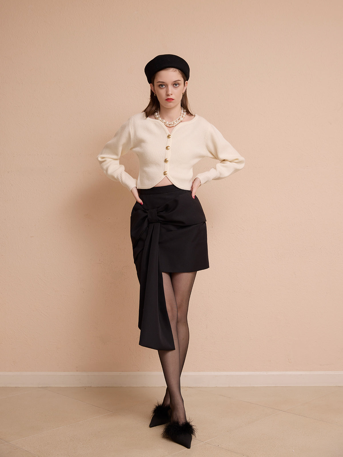 Heart neck ウールカシミヤカーディガン