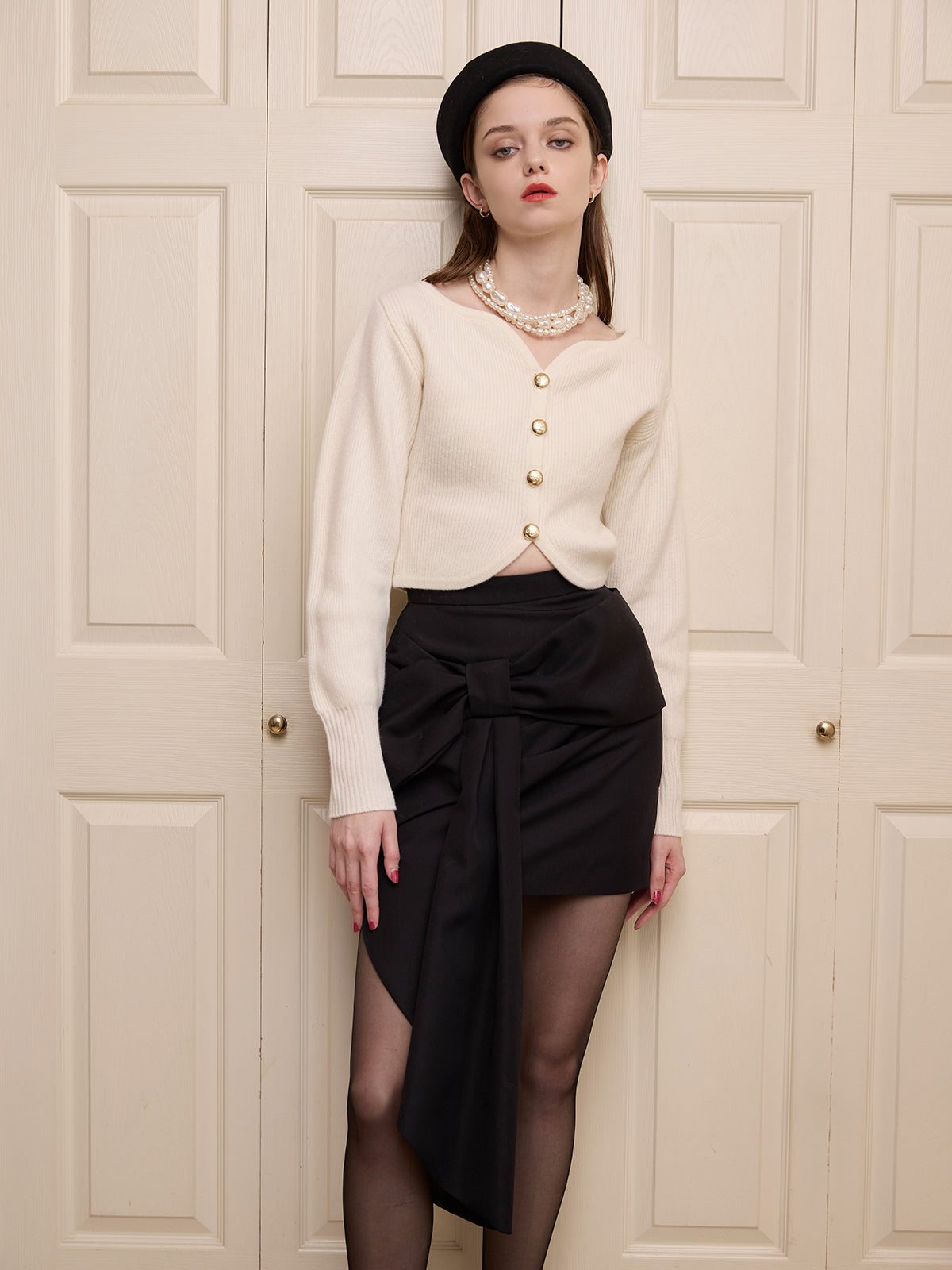 Heart neck ウールカシミヤカーディガン