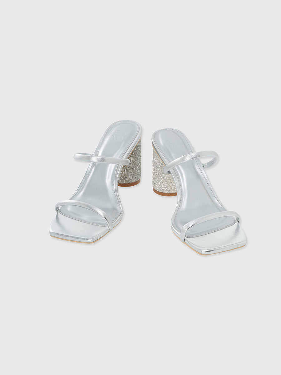 グリッターヒールサンダル