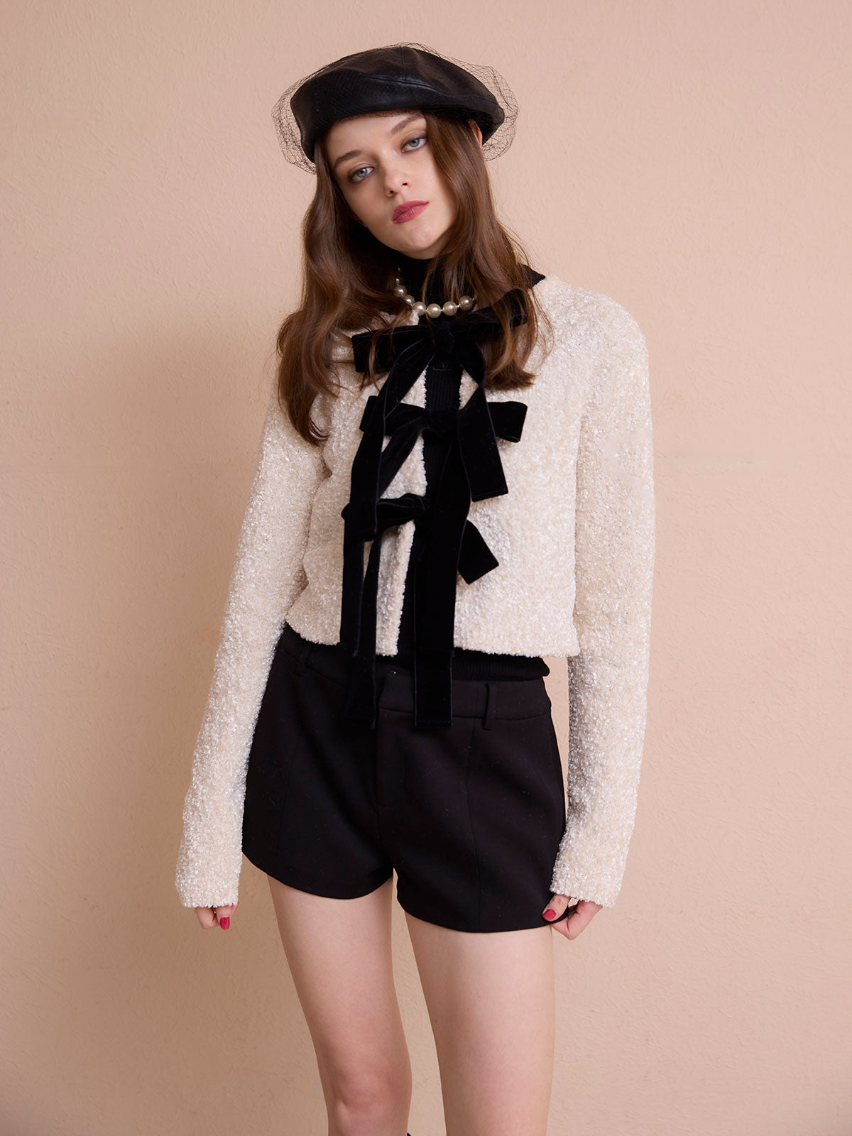 フロントリボンニットトップス