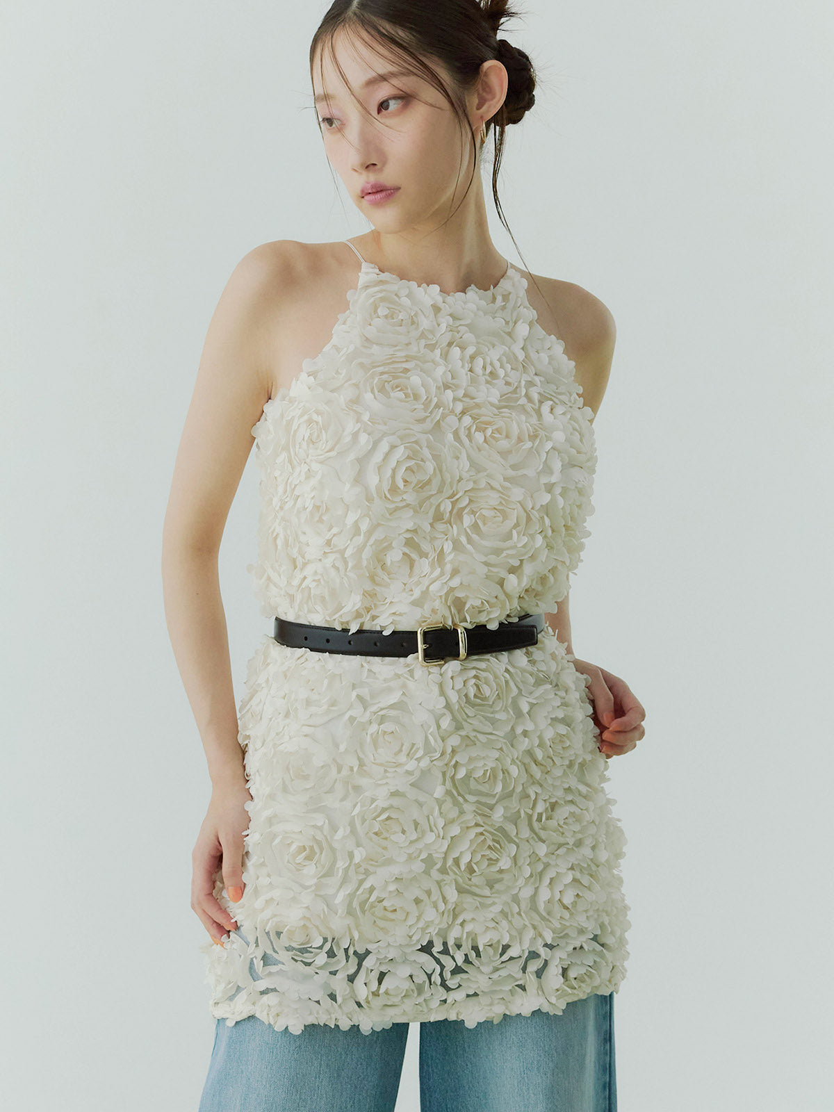 ボリュームフラワーモチーフアメスリワンピース