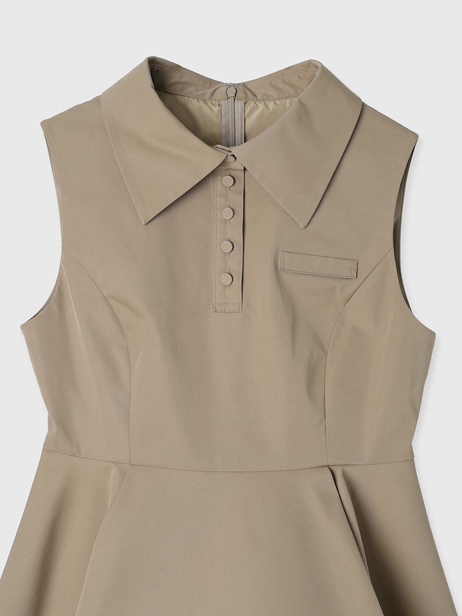 ウエスト切替シャツカラーフレアTOPS