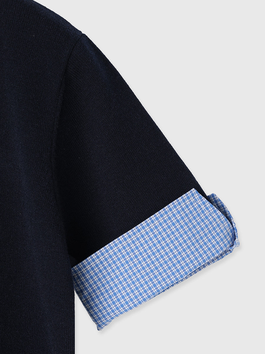 ハーフスリーブダブルカラーニット