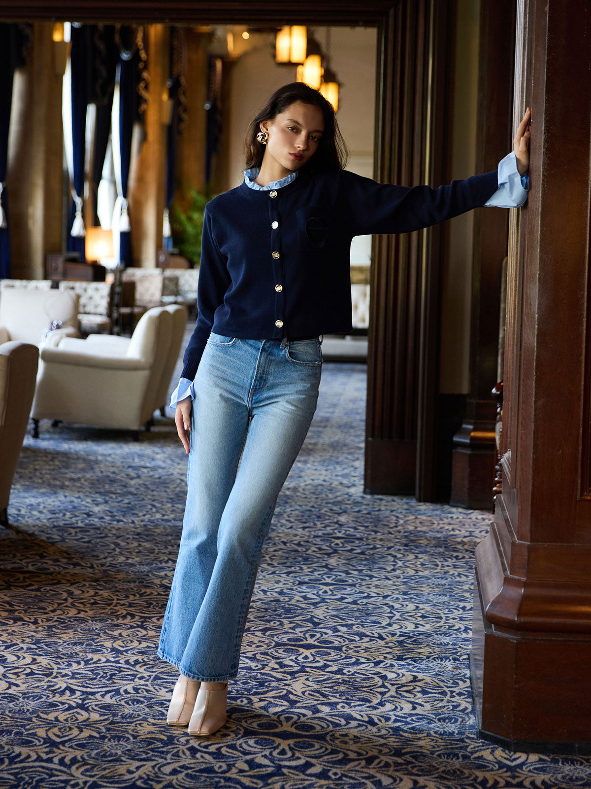 【New Color】Attached collar ニットジャケット