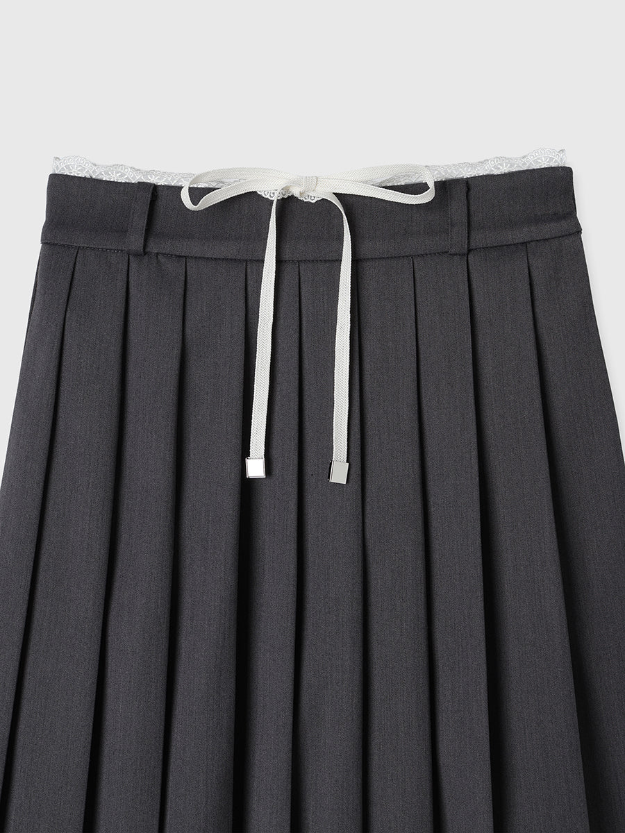 レースポイントプリーツミディスカート