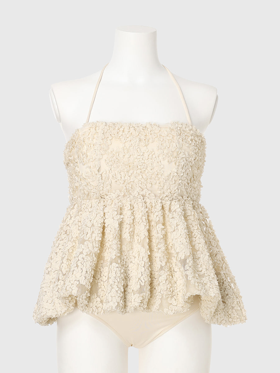 フラワーモチーフバルーンワンピース