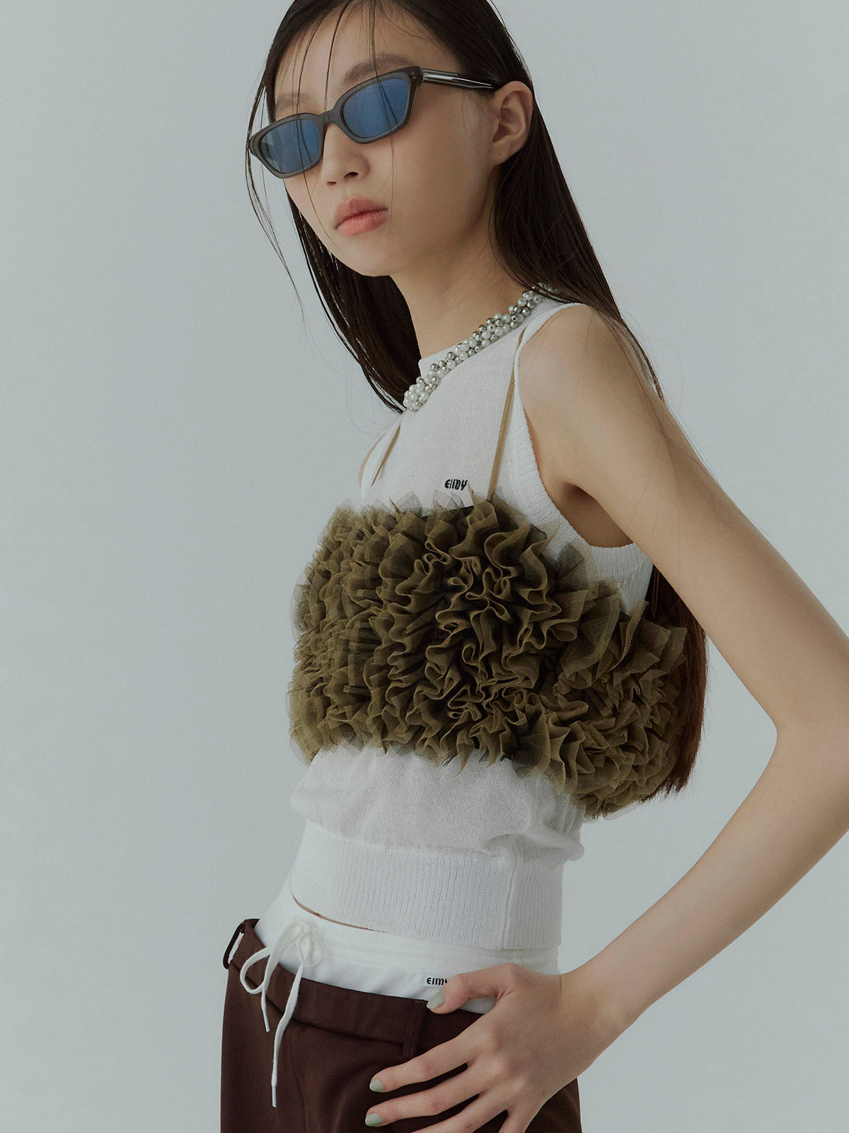 チュールフリルベアトップ