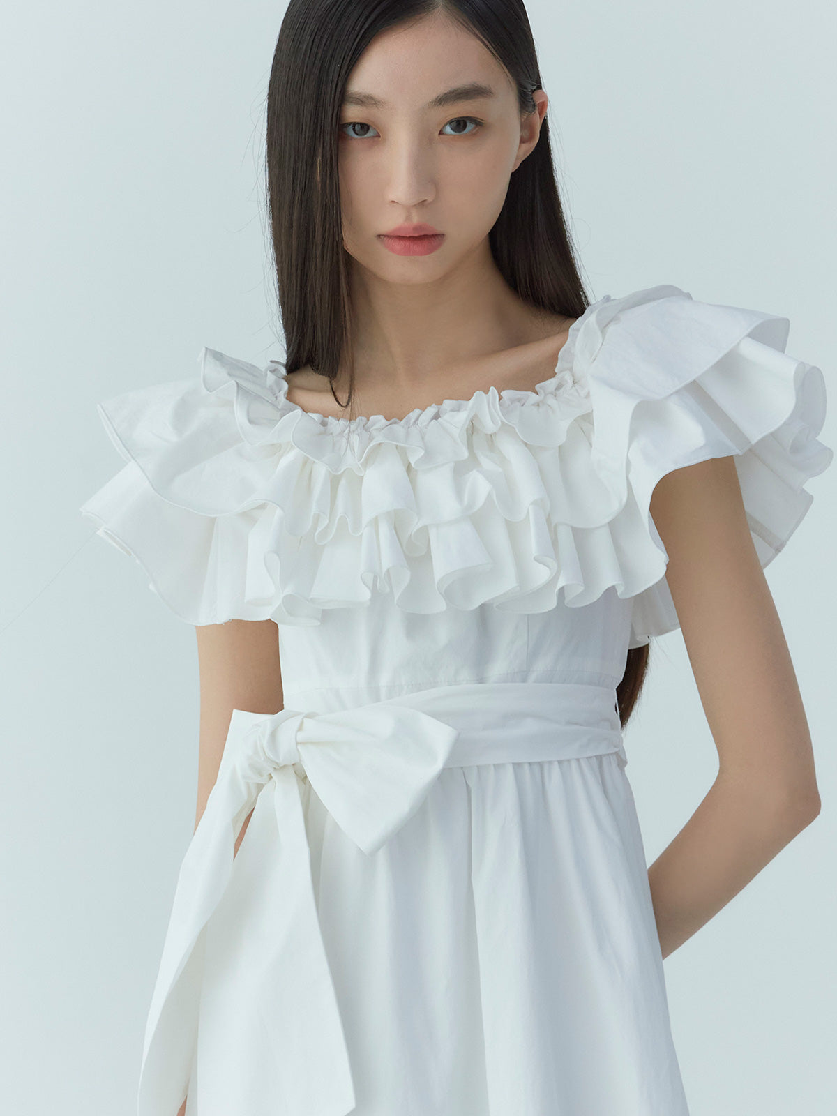 オフショルフリルマキシワンピース