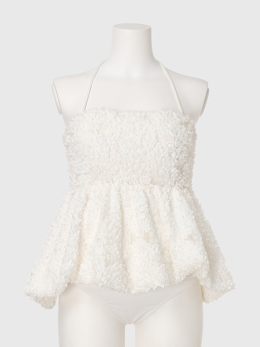 【新品未使用品、送料込】eimy フラワーモチーフバルーンワンピース ホワイト フラワーモチーフバルーンワンピース