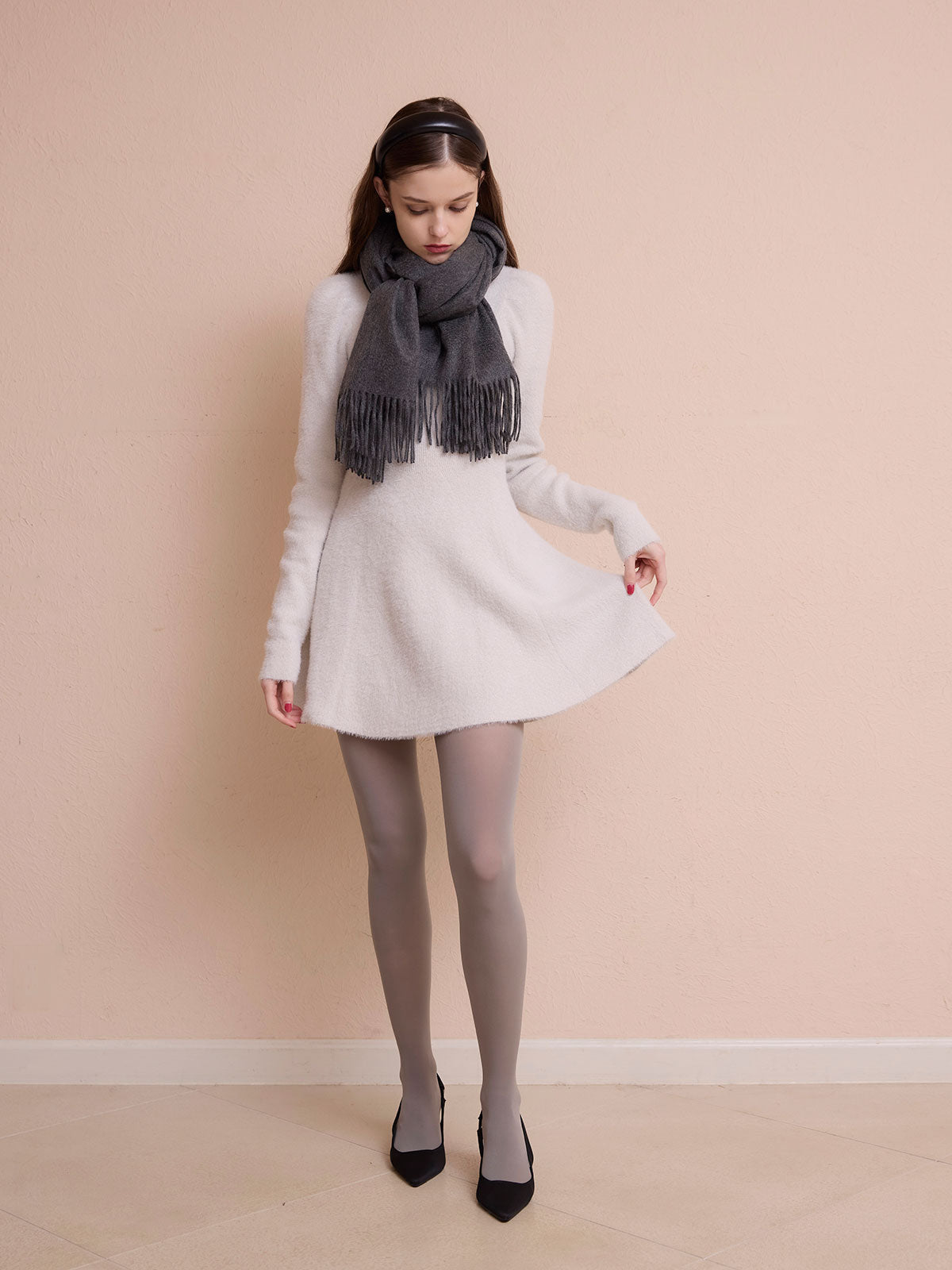 ラメシャギーニットミニワンピース