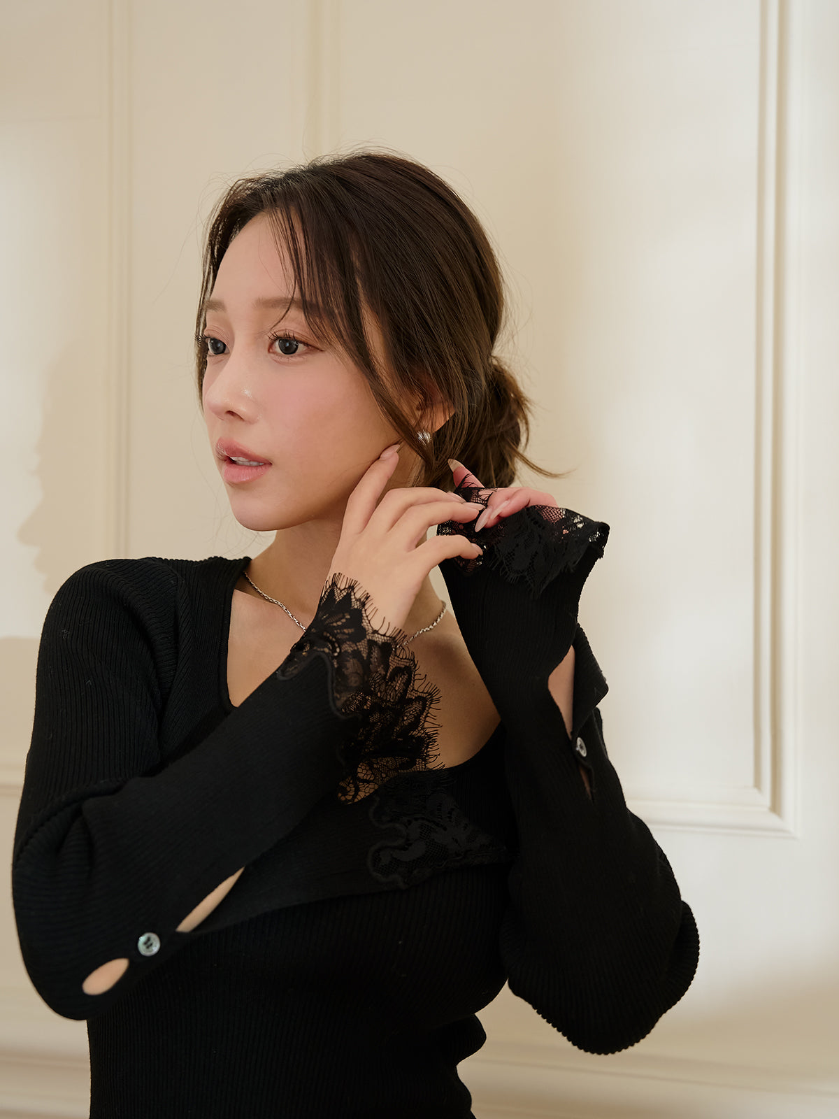 レーストリムHeart neckニットワンピース