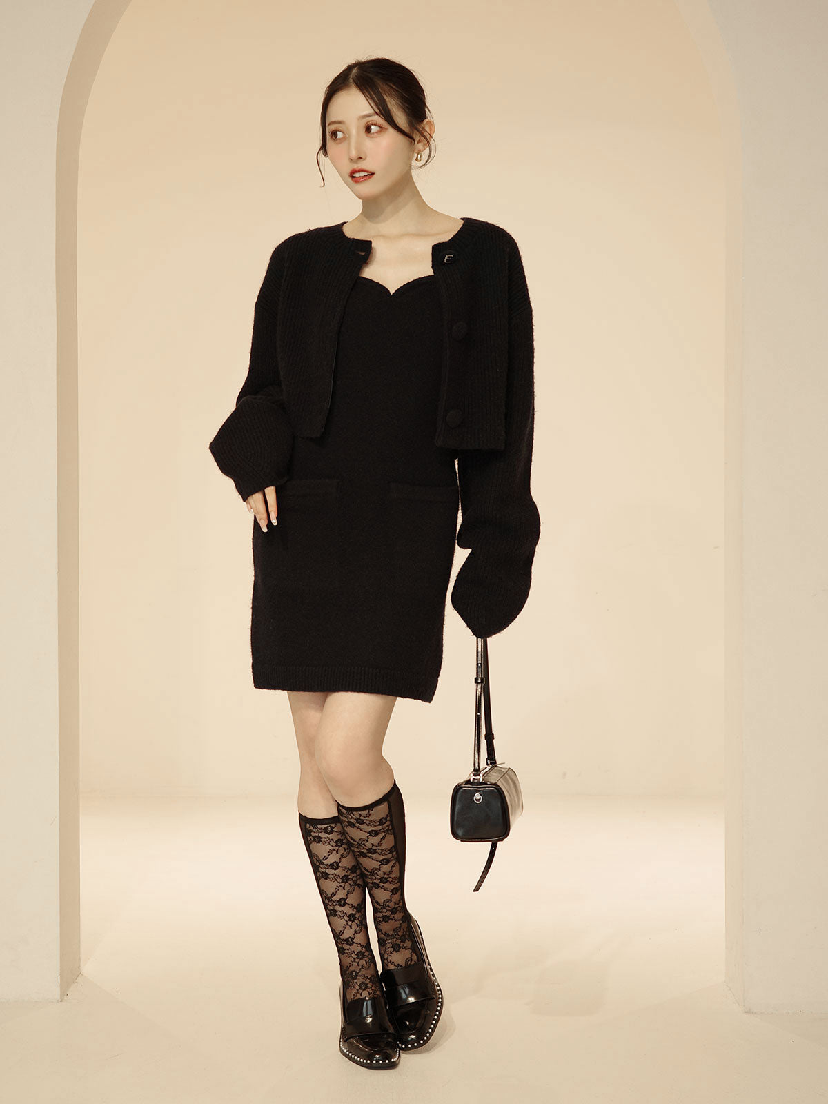 ロゴボタンニットセットワンピース