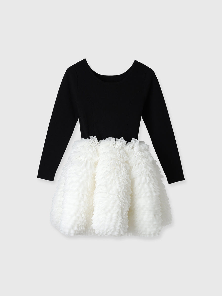 ボリュームチュールフリルニットワンピース