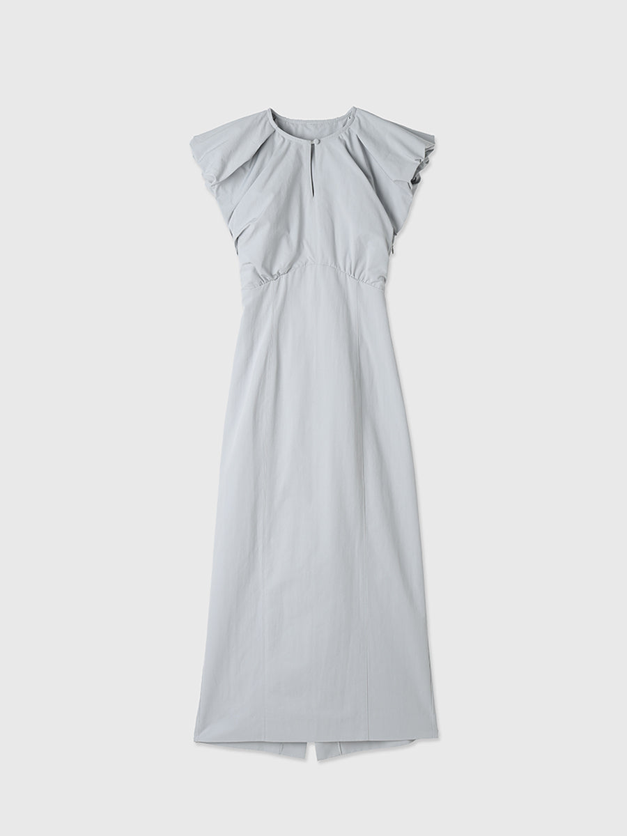 ショルダーデザインバックオープンワンピース