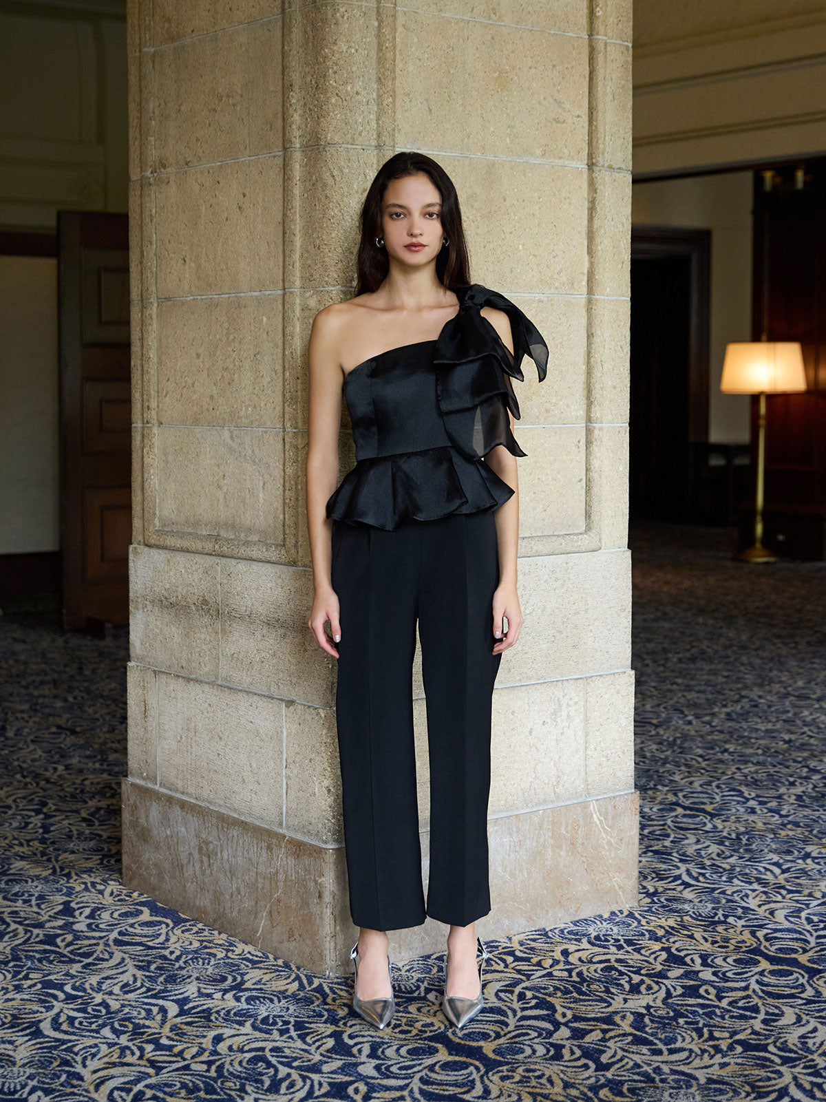 ビッグリボンペプラムオールインワン