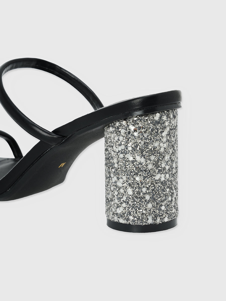 グリッターヒールサンダル