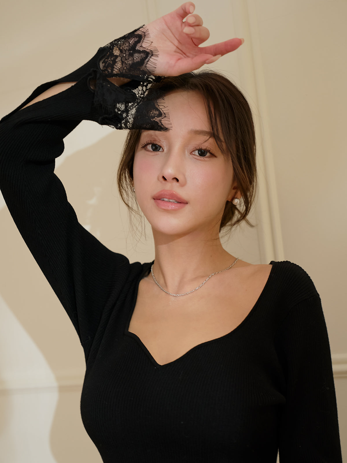 レーストリムHeart neckニットワンピース