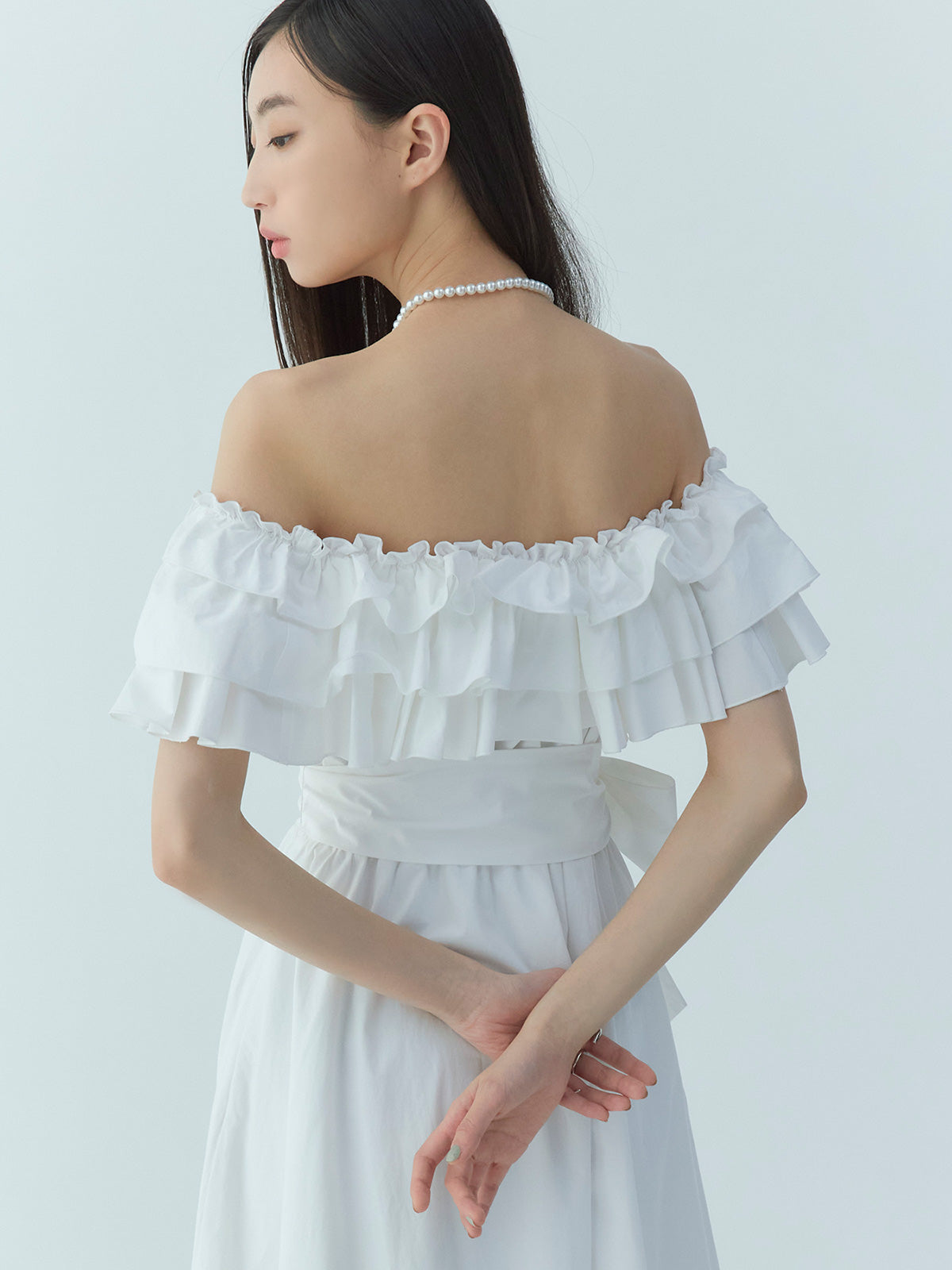 オフショルフリルマキシワンピース