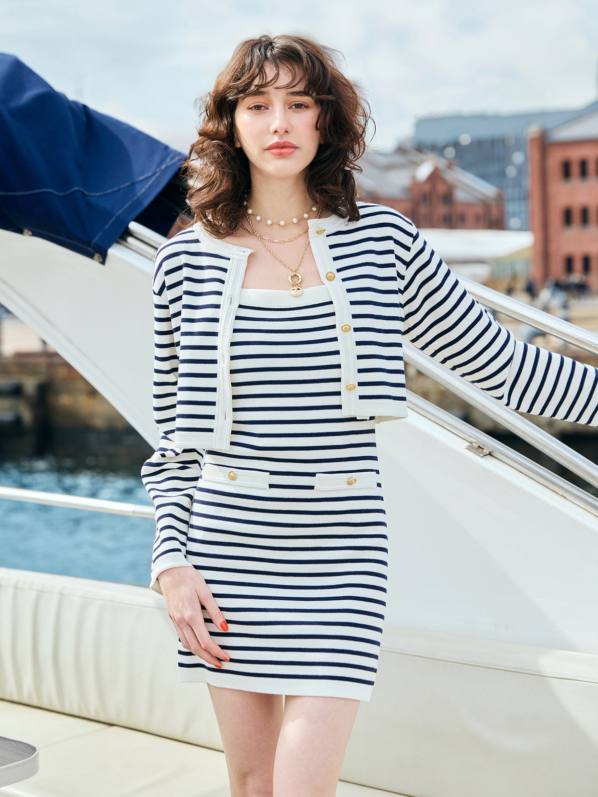 マリンボーダーニットセットワンピース