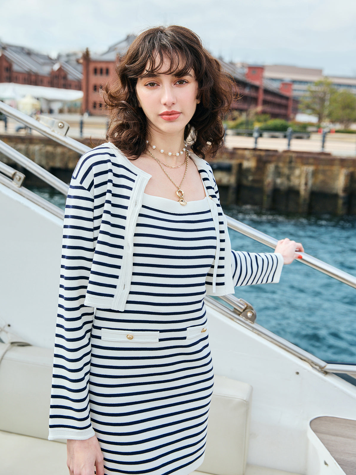 マリンボーダーニットセットワンピース