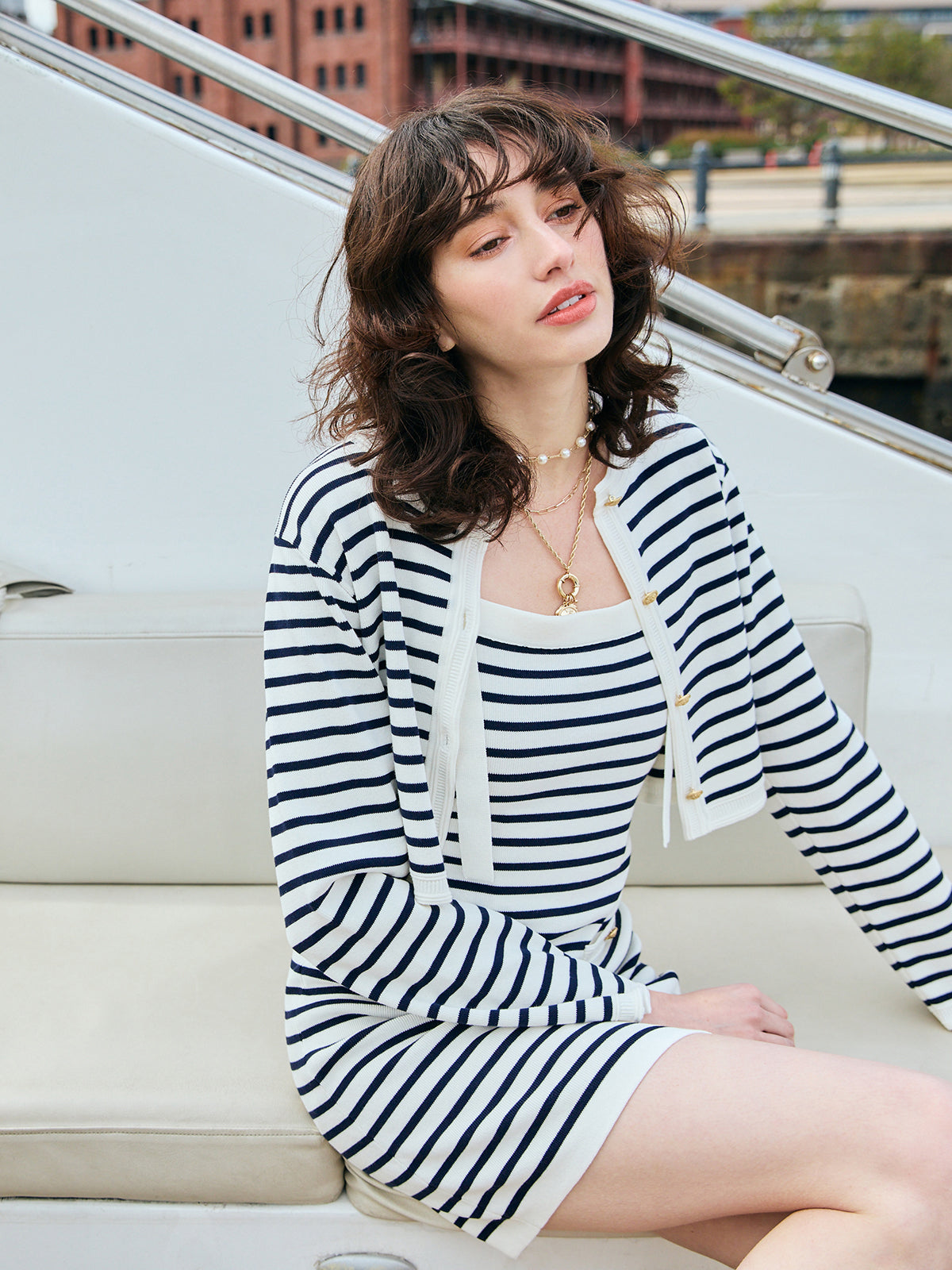 マリンボーダーニットセットワンピース