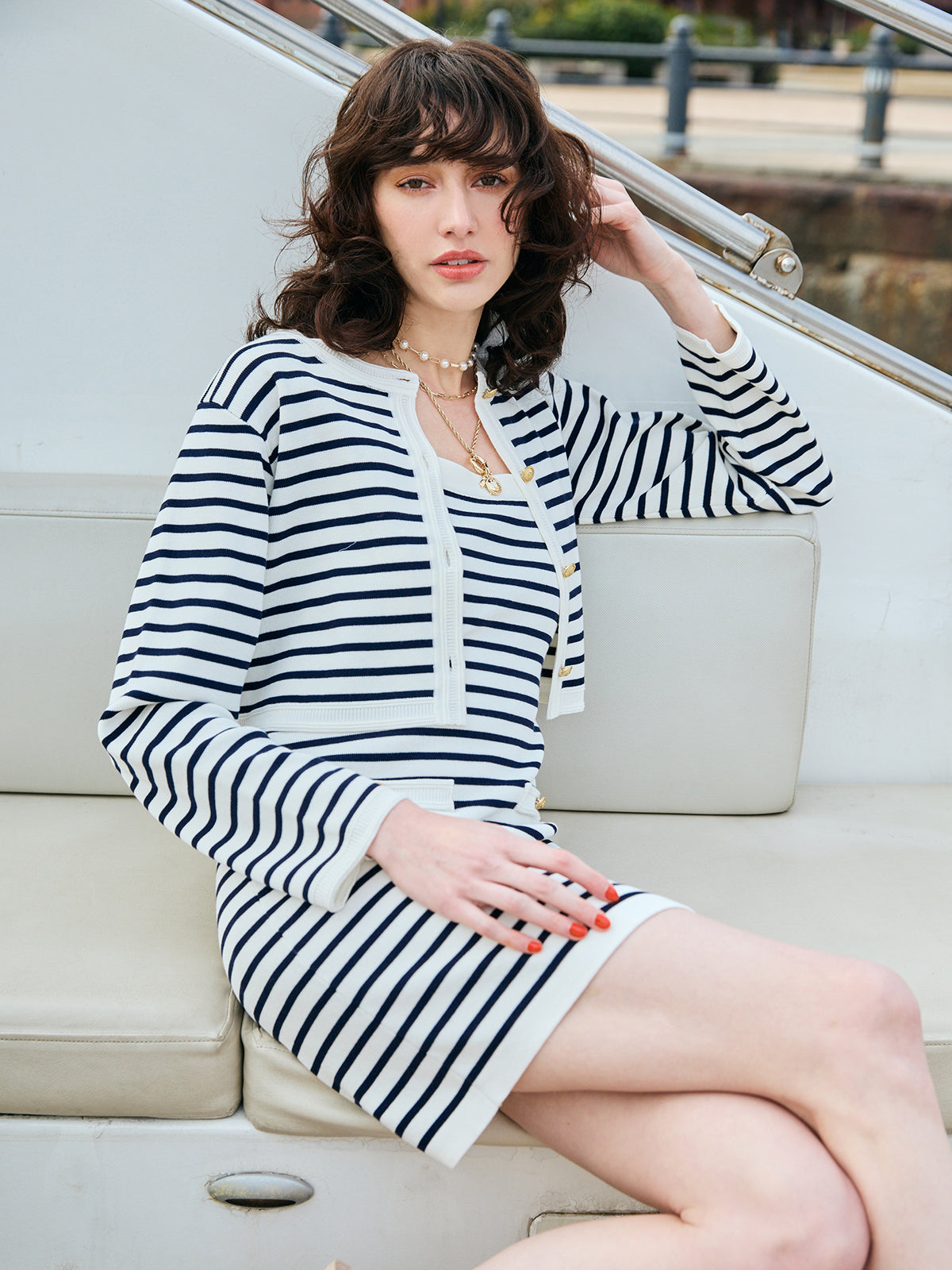 マリンボーダーニットセットワンピース