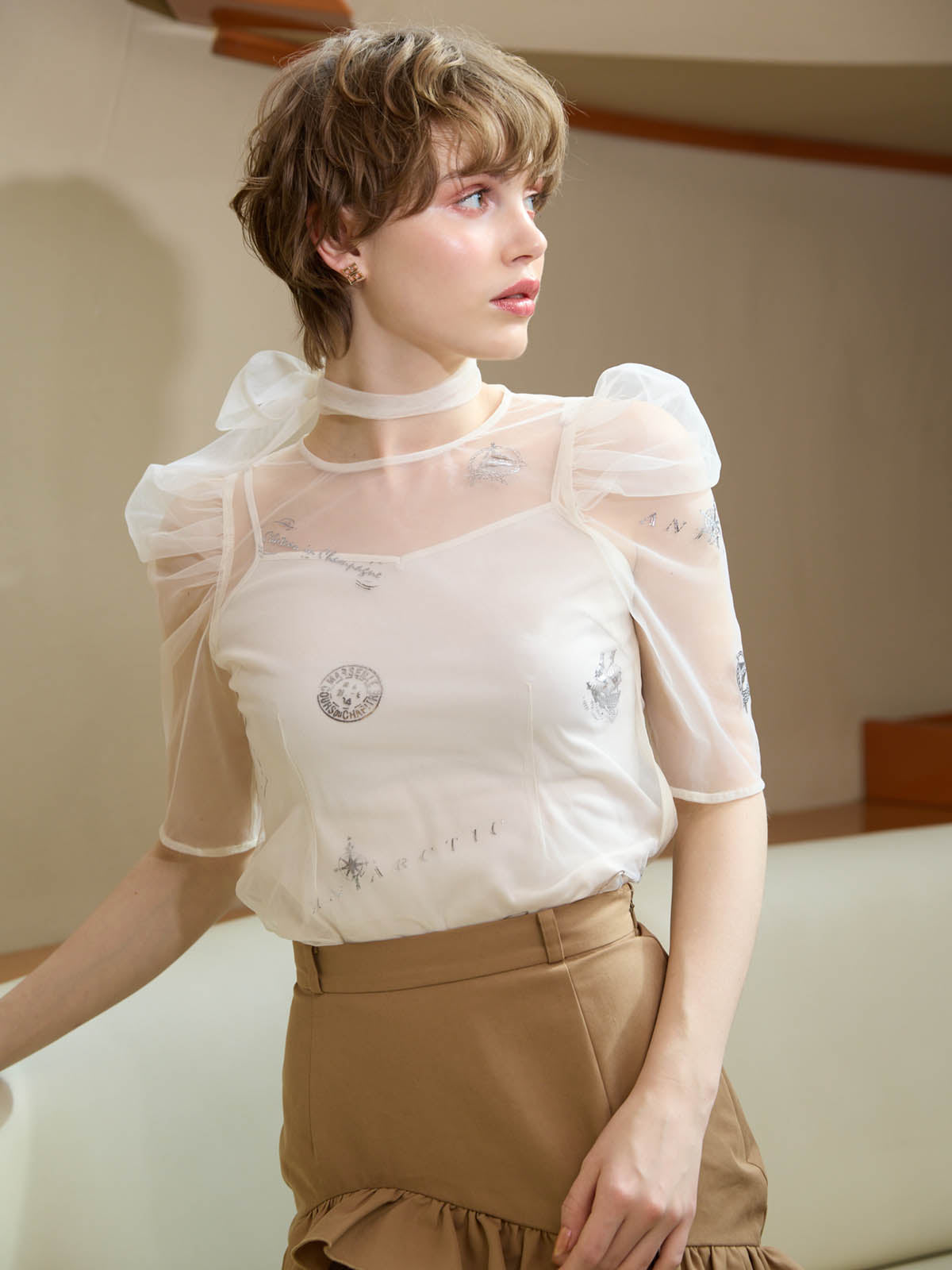 MARINEモチーフシアーブラウス
