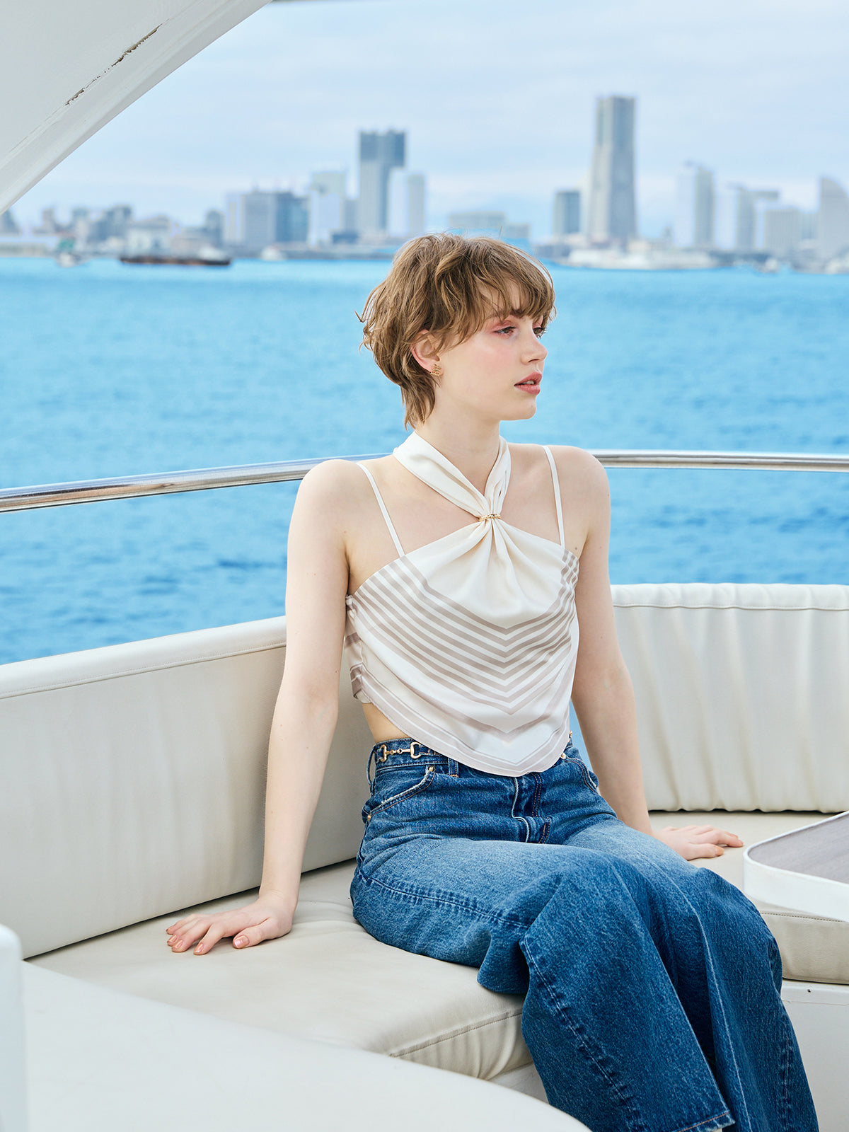 スカーフパターンホルターネックトップス