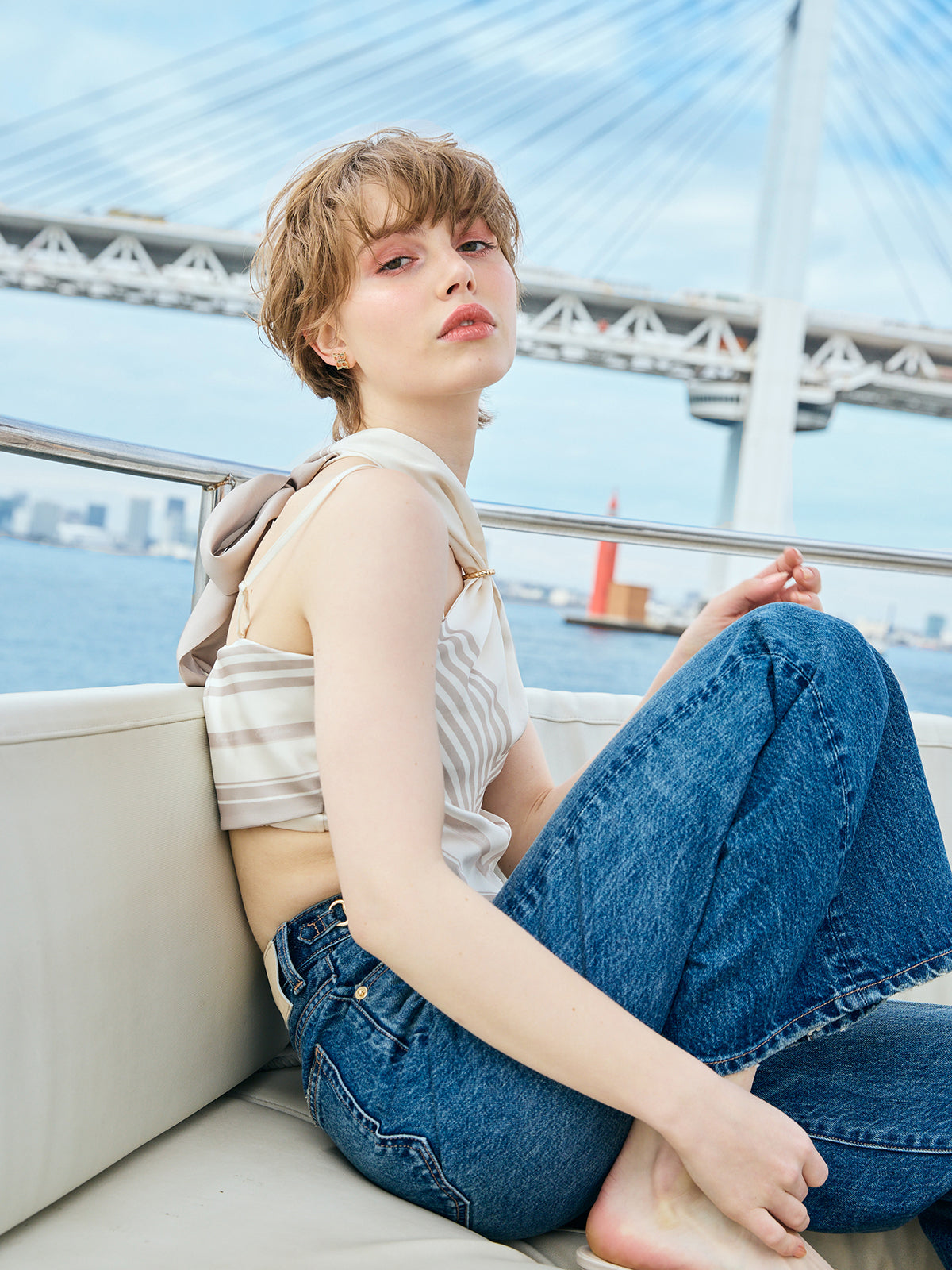 スカーフパターンホルターネックトップス