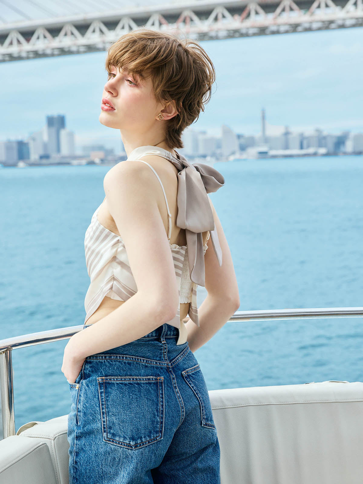 スカーフパターンホルターネックトップス