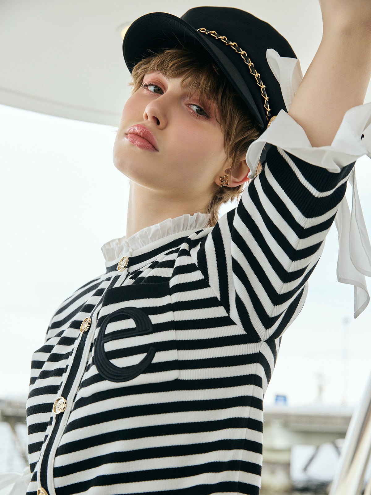 Attachedcollarハーフスリーブカーディガン