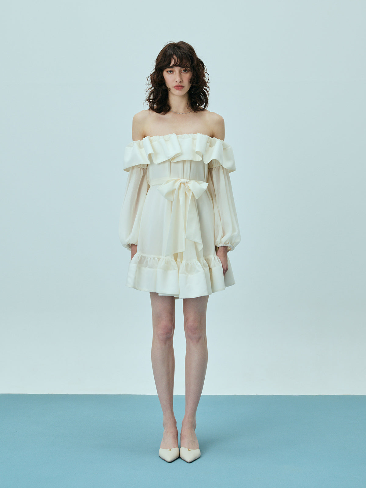 シアーオフショルミニワンピース