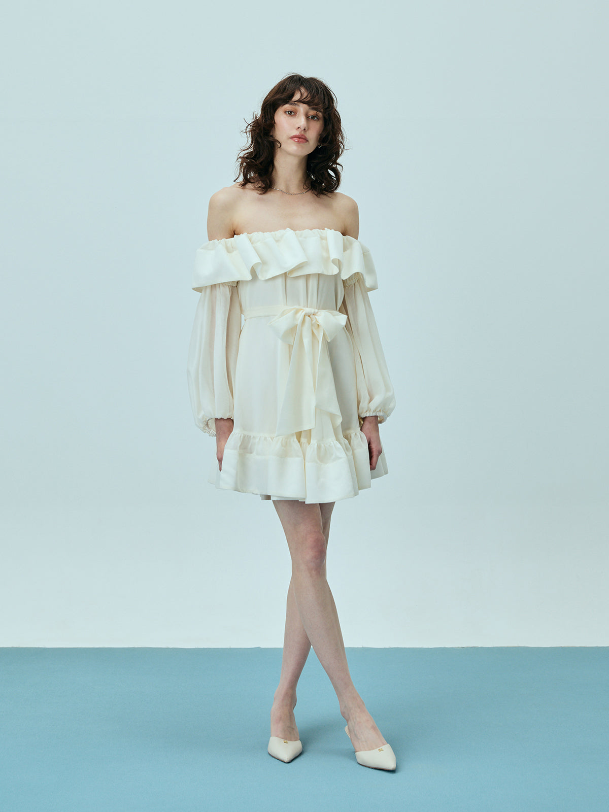 シアーオフショルミニワンピース