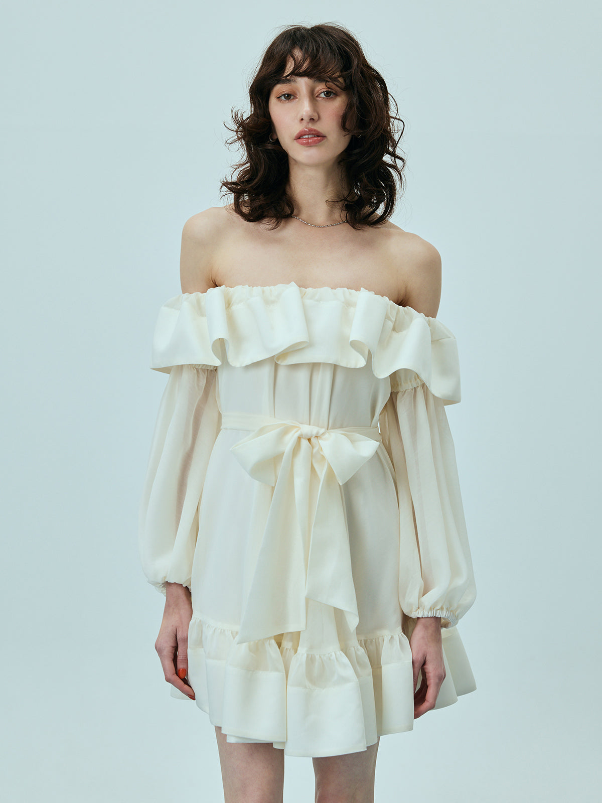 シアーオフショルミニワンピース