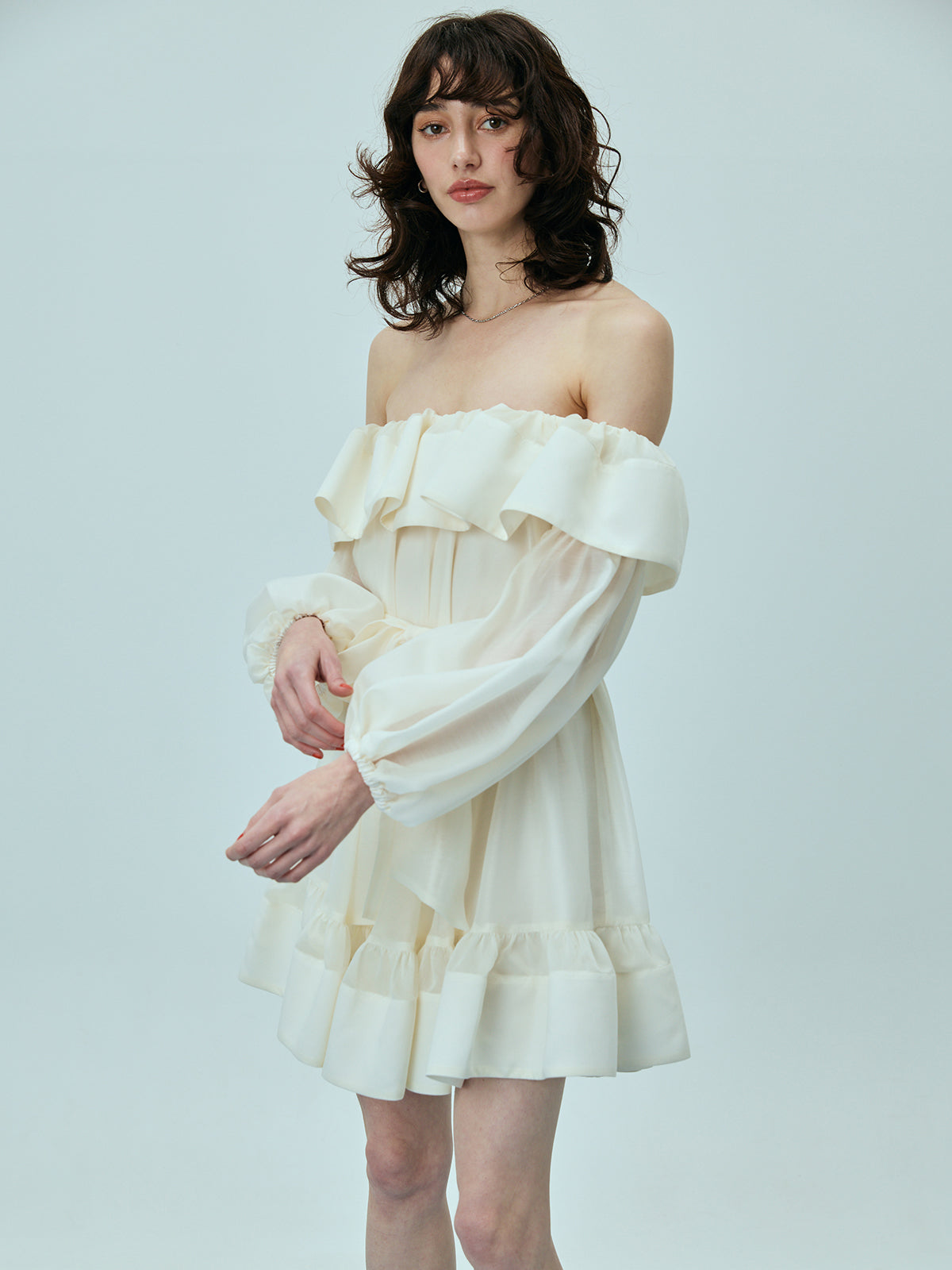 シアーオフショルミニワンピース