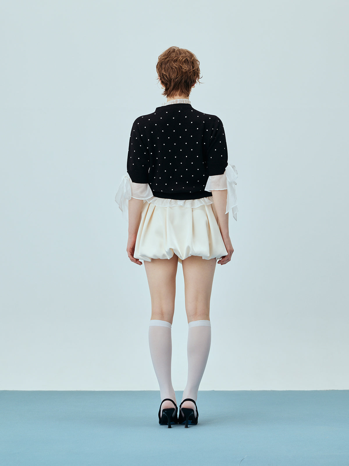 DOT Attachedcollarハーフスリーブカーディガン