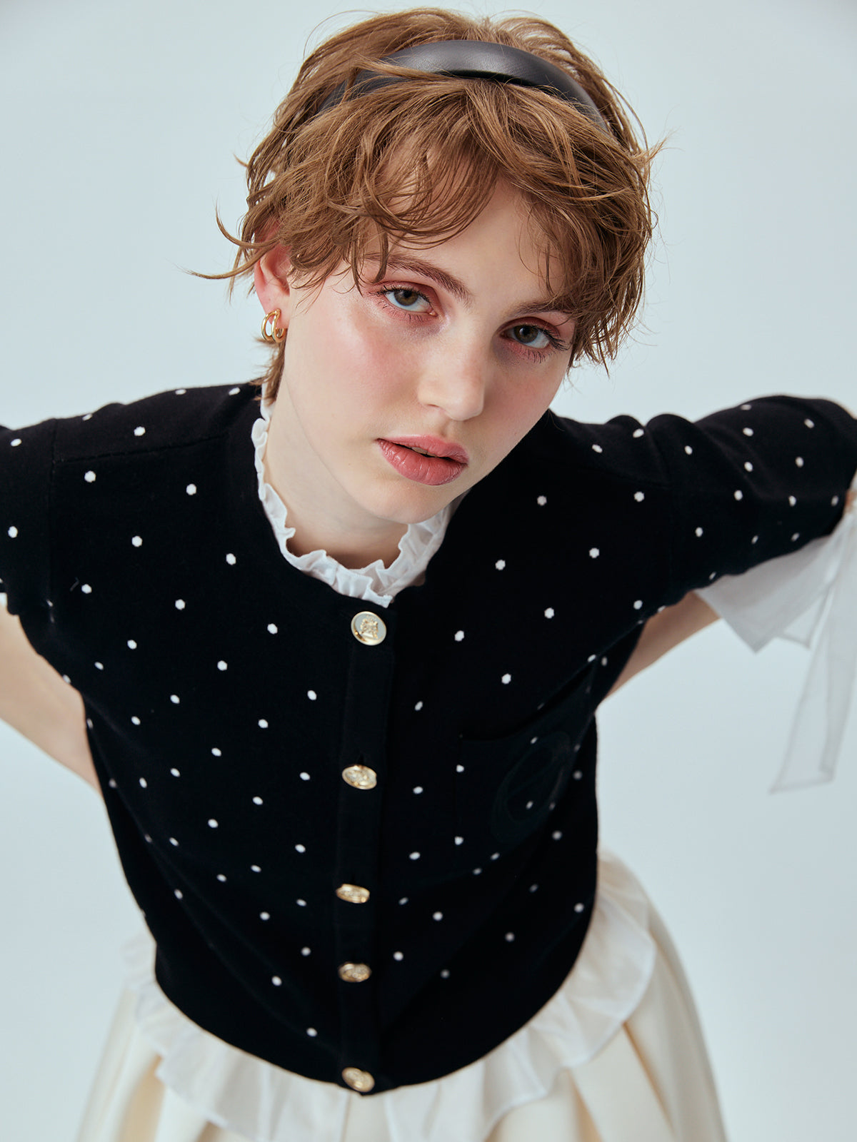 DOT Attachedcollarハーフスリーブカーディガン