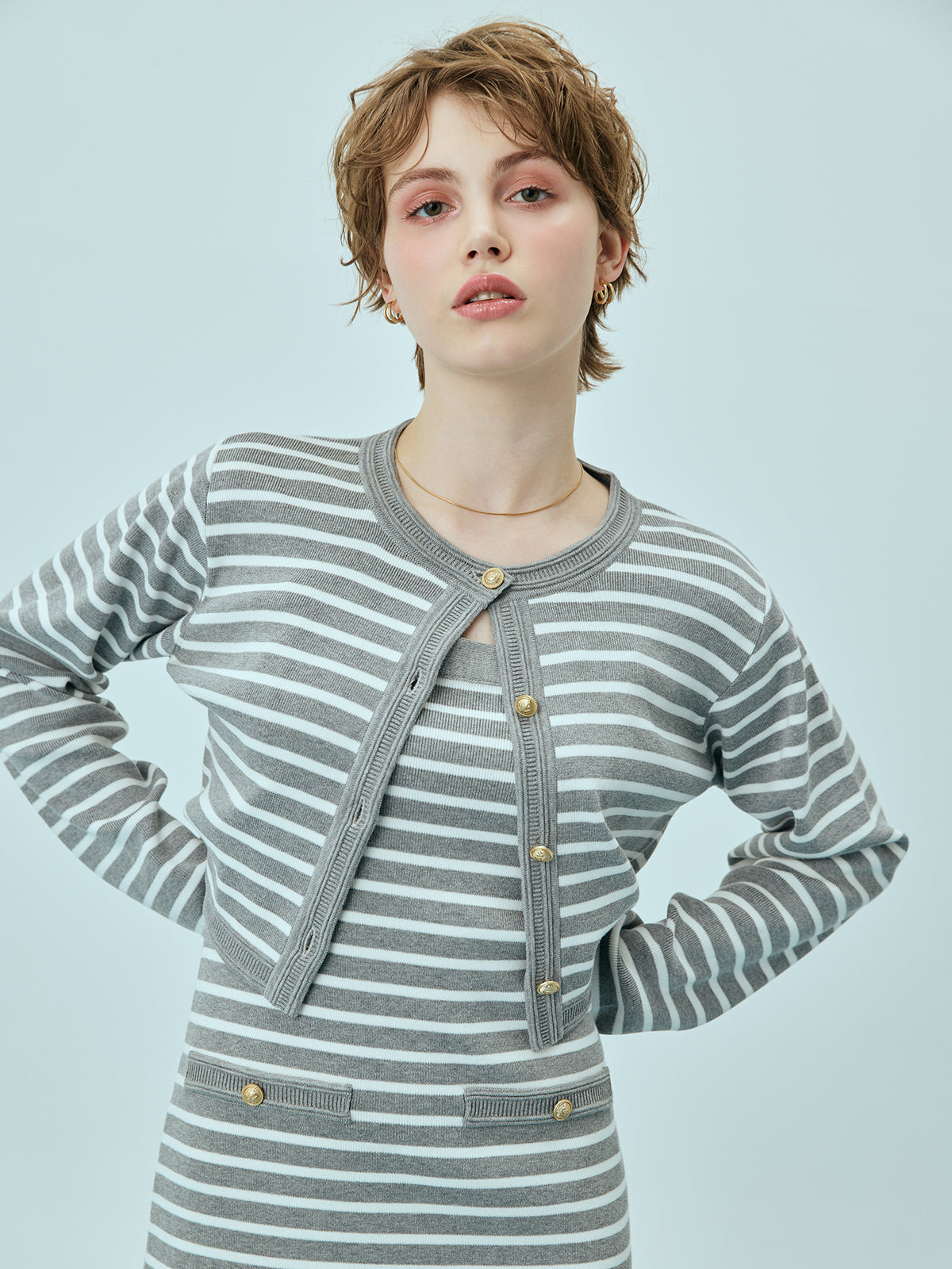 マリンボーダーニットセットワンピース