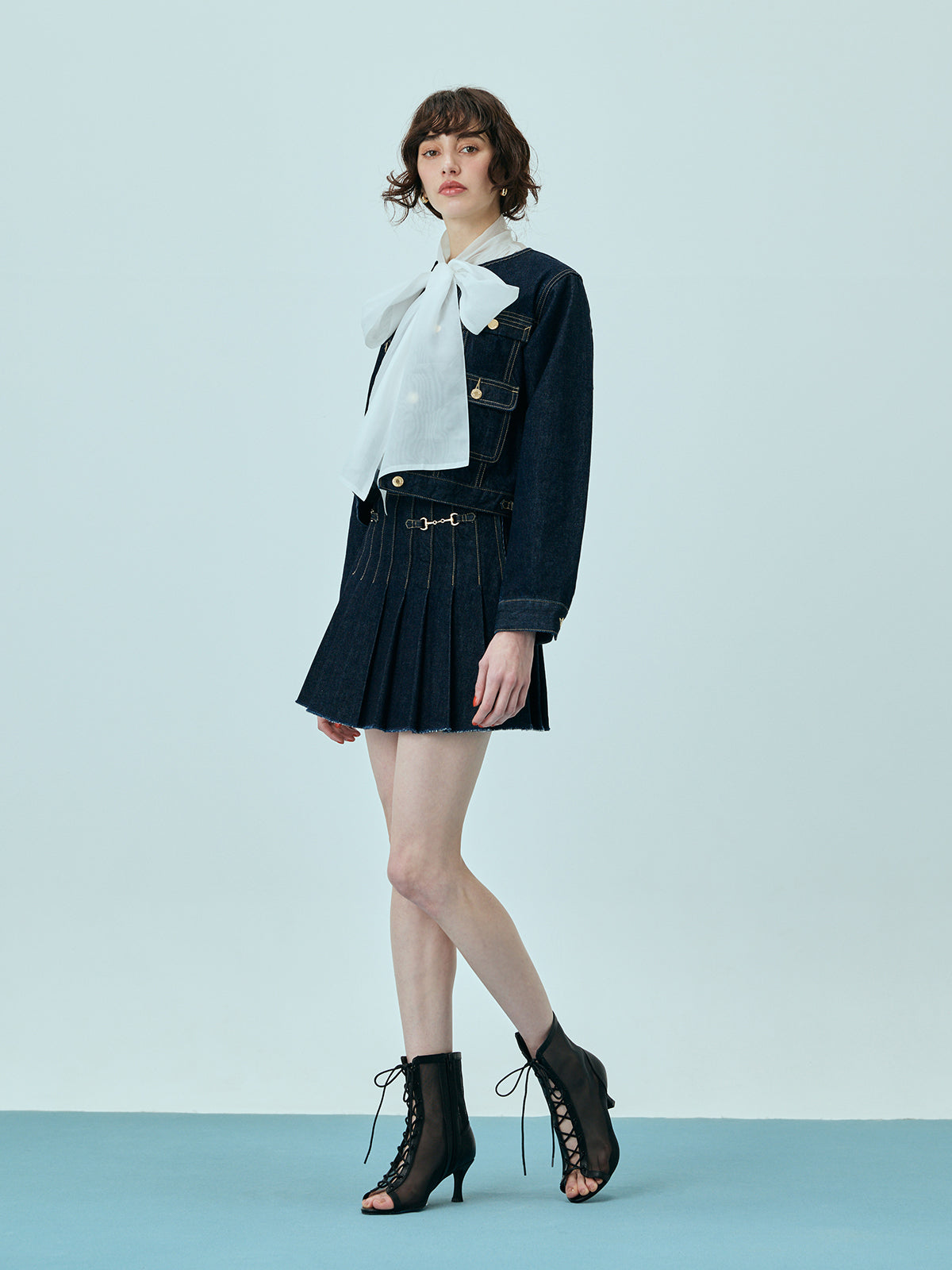 ビットプリーツデニムスカート